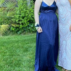 Midnight Blue Sparkle and Silk Prom Dress